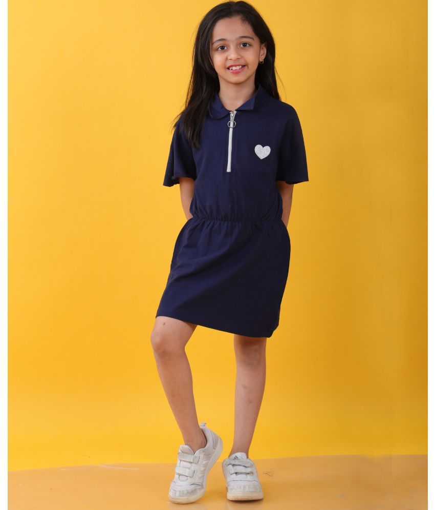     			ANTHRILO Navy Cotton Blend Girls T-shirt Dress ( Pack of 1 )