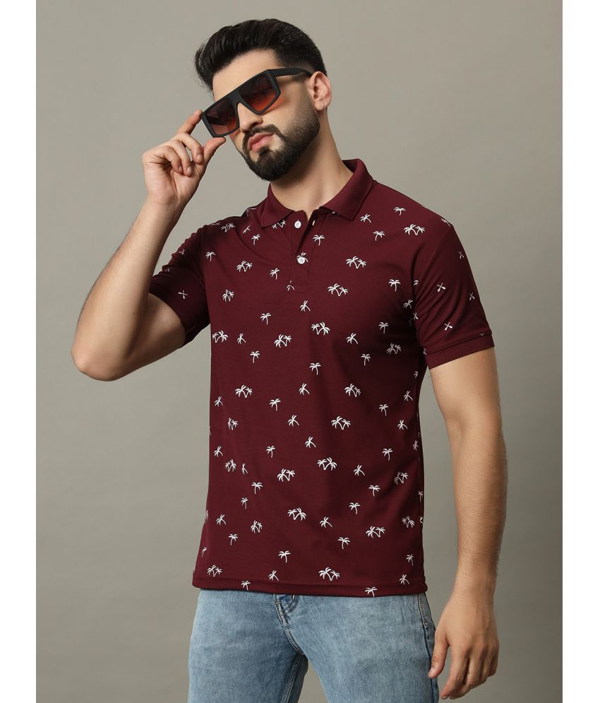     			DENNIN Cotton Blend Regular Fit Printed Half Sleeves Men's Polo T Shirt - Maroon ( Pack of 1 )