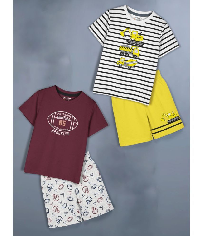     			HELLCAT Burgundy Cotton Blend Girls Top With Shorts ( Pack of 2 )