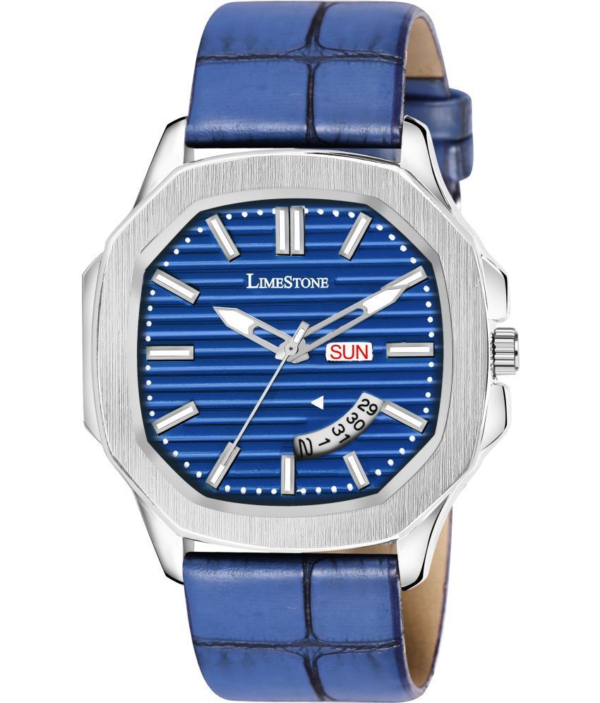     			LimeStone Blue PU Analog Men's Watch