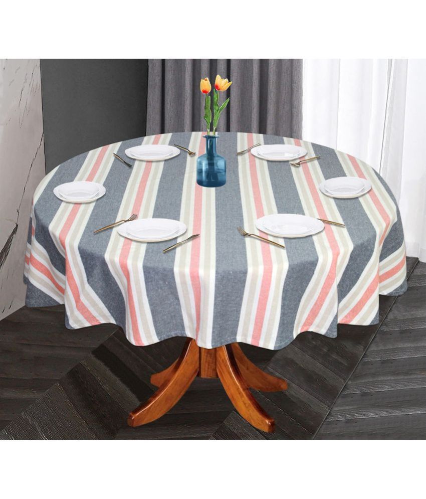     			Oasis Home Tex Striped Cotton 6 Seater Round Table Cover ( 152 x 152 ) cm Pack of 1 Multi