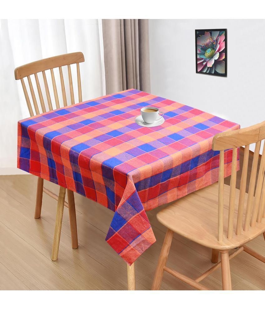     			Oasis Hometex Checks Cotton 2 Seater Square Table Cover ( 102 x 102 ) cm Pack of 1 Orange