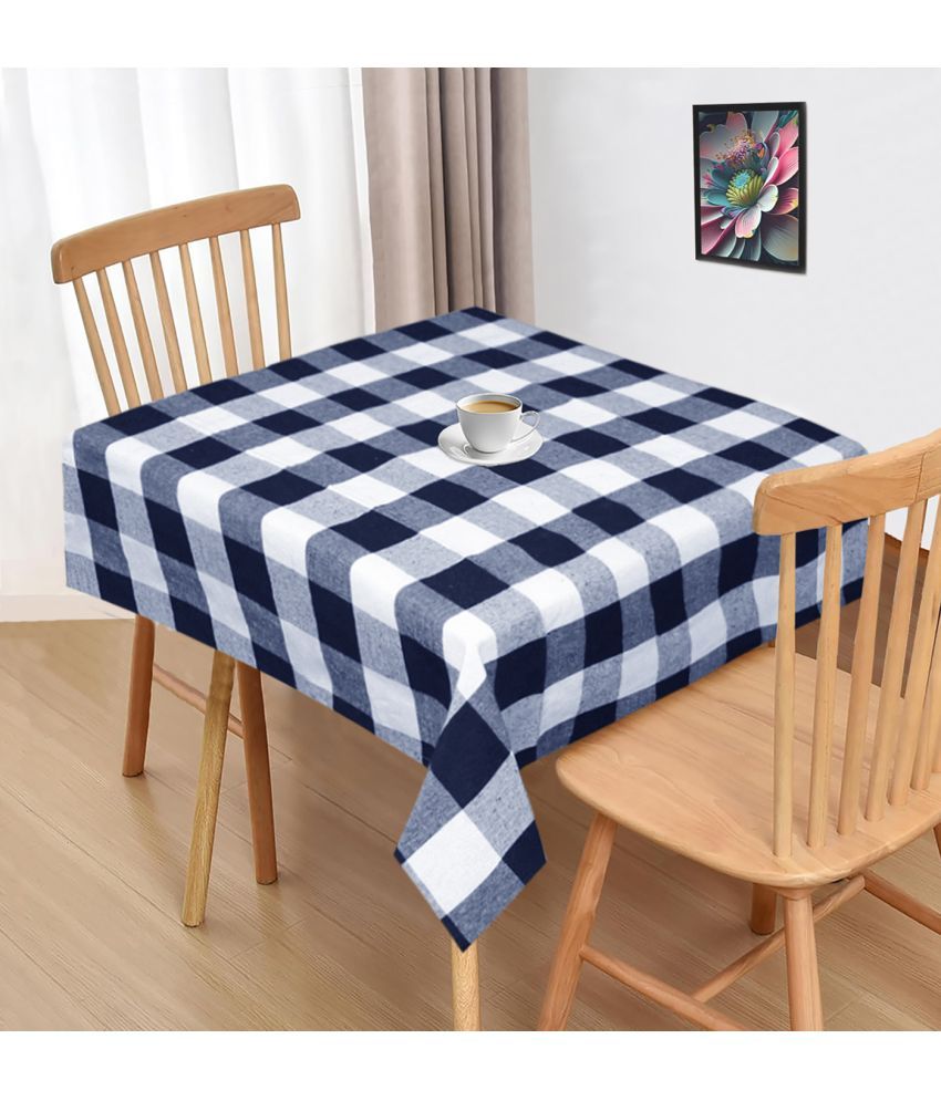     			Oasis Hometex Checks Cotton 2 Seater Square Table Cover ( 102 x 102 ) cm Pack of 1 Blue