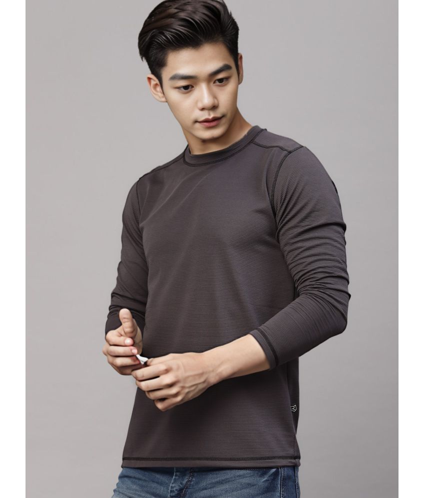     			Rigo Polyester Slim Fit Self Design Full Sleeves Men's T-Shirt - Charcoal ( Pack of 1 )