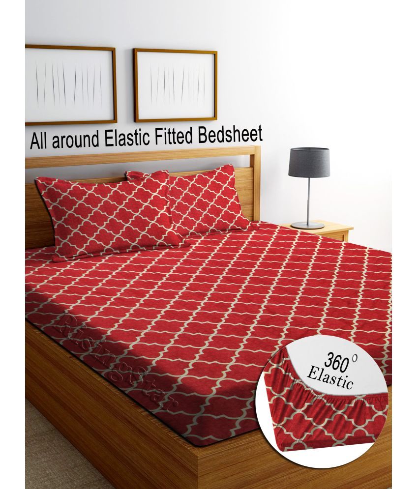     			Rising Star Cotton Vertical Striped Fitted ( King Size ) - Red