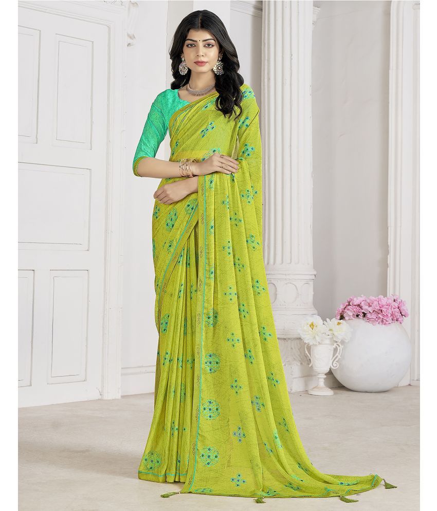     			Samah Chiffon Printed Saree With Blouse Piece - Lime Green ( Pack of 1 )