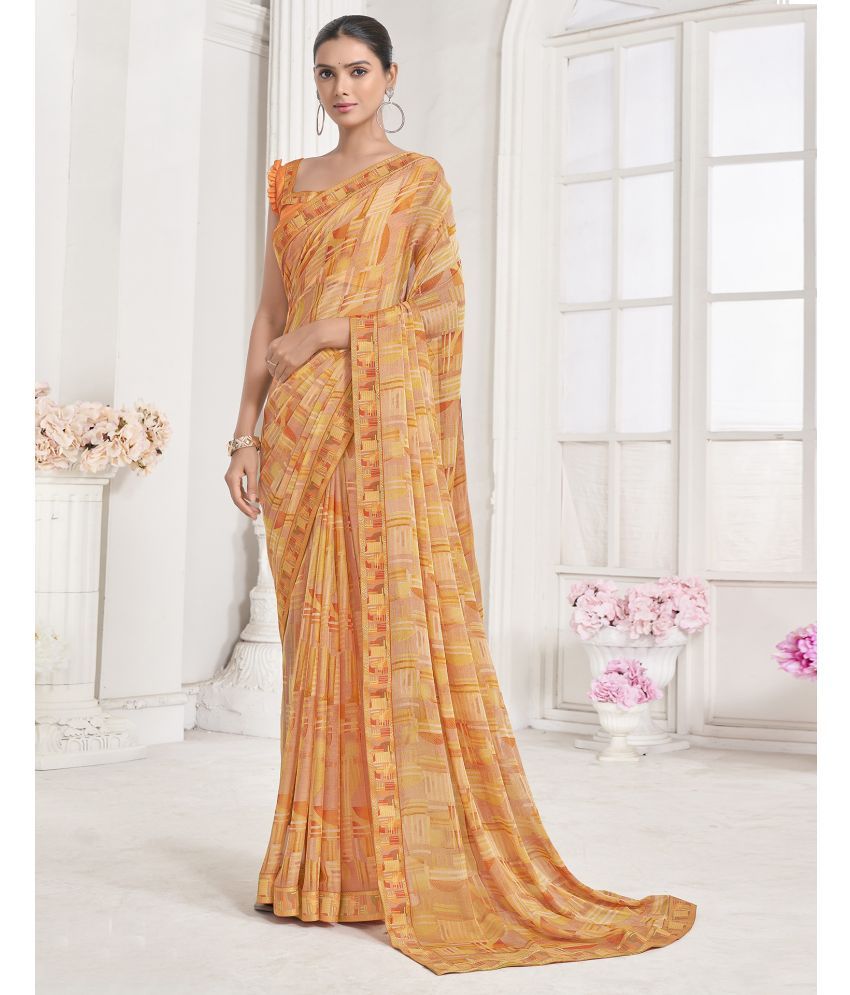     			Samah Chiffon Printed Saree With Blouse Piece - Orange ( Pack of 1 )