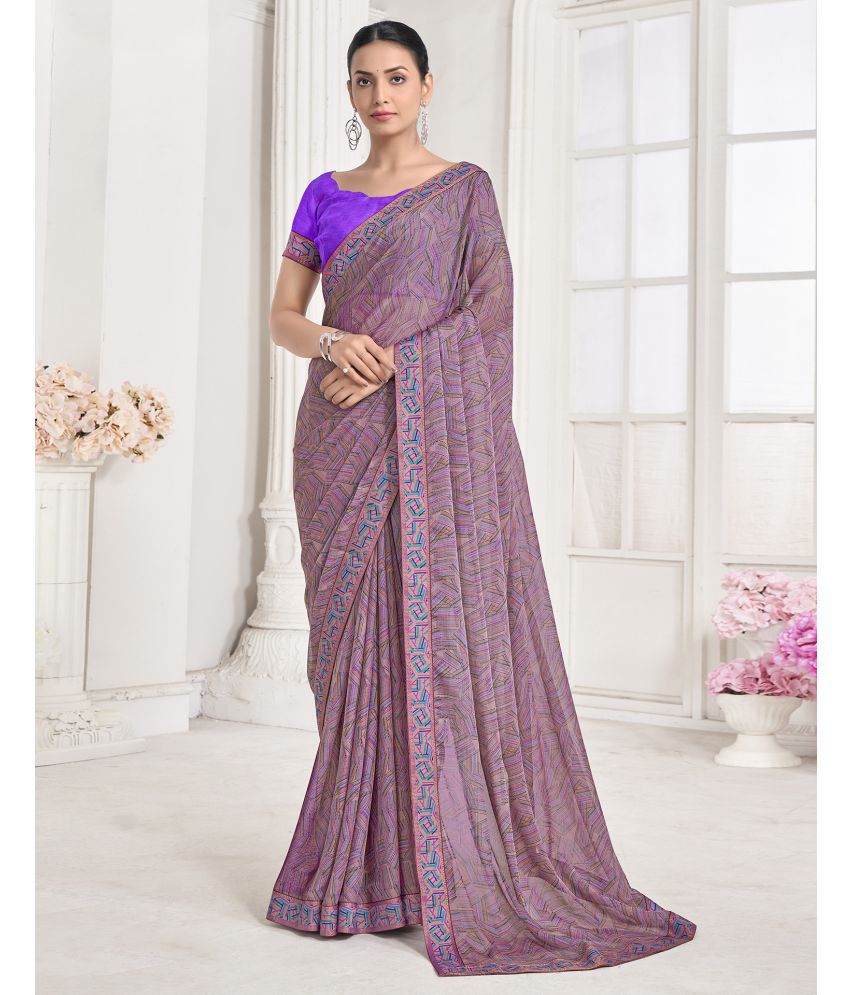     			Samah Chiffon Printed Saree With Blouse Piece - Purple ( Pack of 1 )