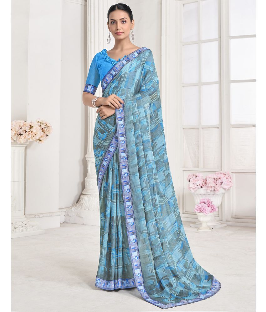     			Samah Chiffon Printed Saree With Blouse Piece - Blue ( Pack of 1 )