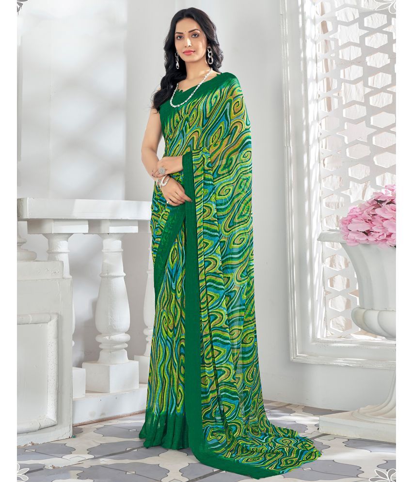     			Samah Chiffon Printed Saree With Blouse Piece - Green ( Pack of 1 )