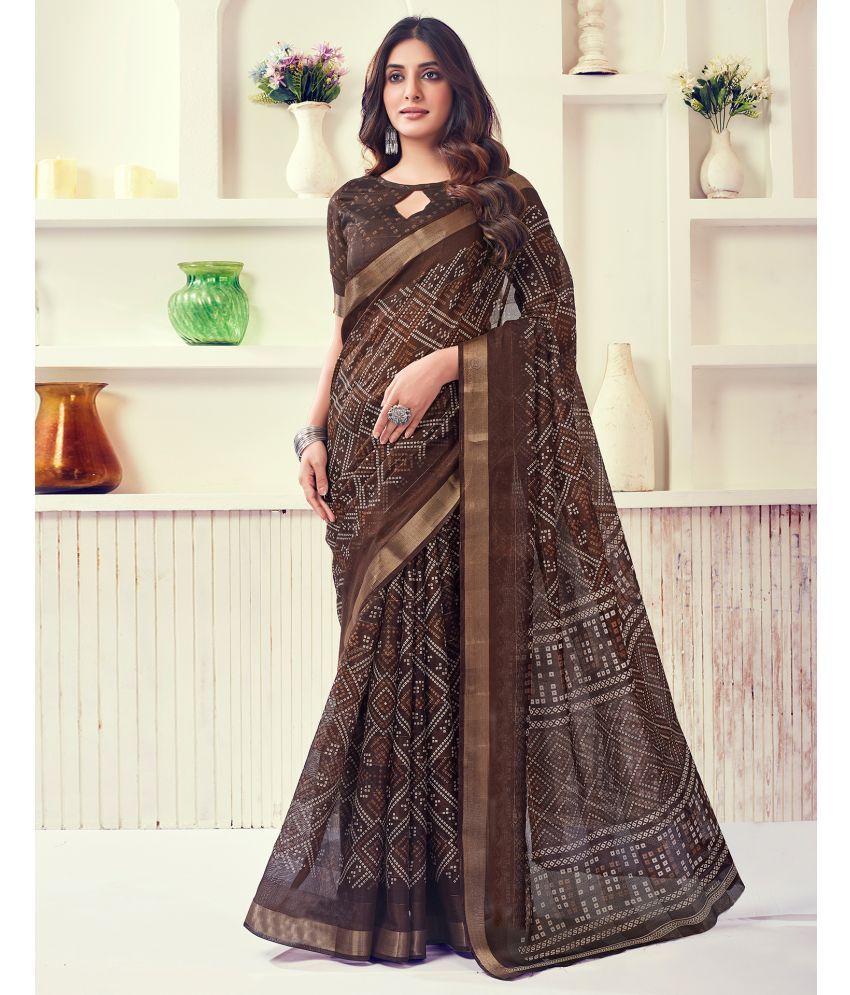     			Samah Cotton Blend Printed Saree With Blouse Piece - Brown ( Pack of 1 )