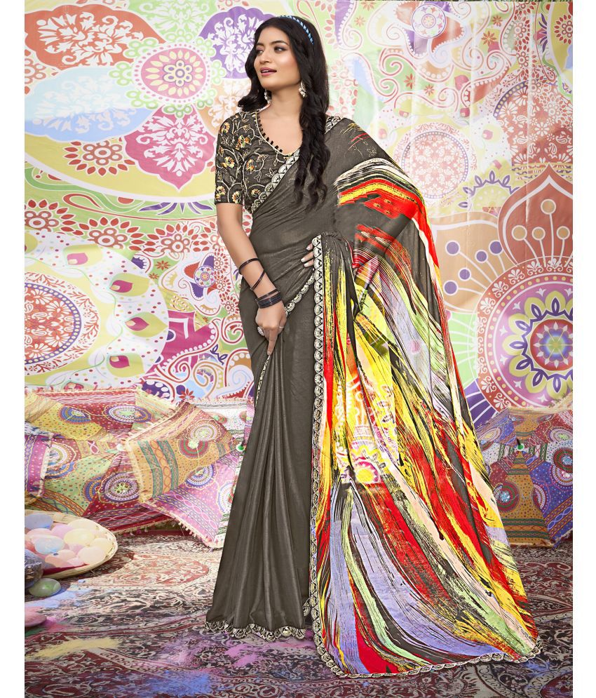     			Samah Georgette Printed Saree With Blouse Piece - Brown ( Pack of 1 )