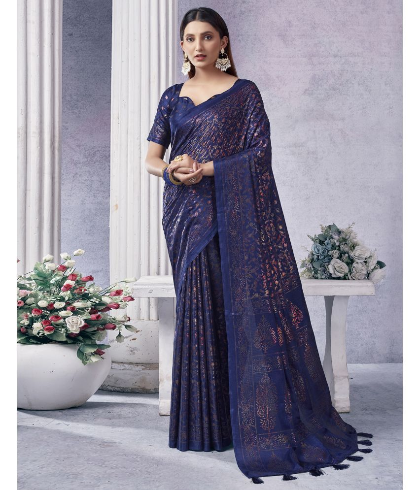     			Samah Silk Blend Self Design Saree With Blouse Piece - Navy Blue ( Pack of 1 )