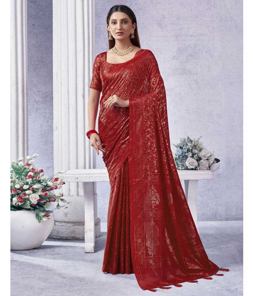     			Samah Silk Blend Self Design Saree With Blouse Piece - Red ( Pack of 1 )