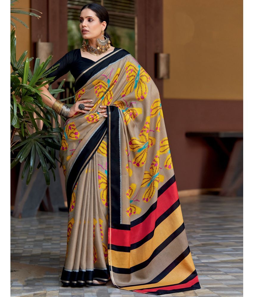     			Samah Silk Printed Saree With Blouse Piece - Beige ( Pack of 1 )