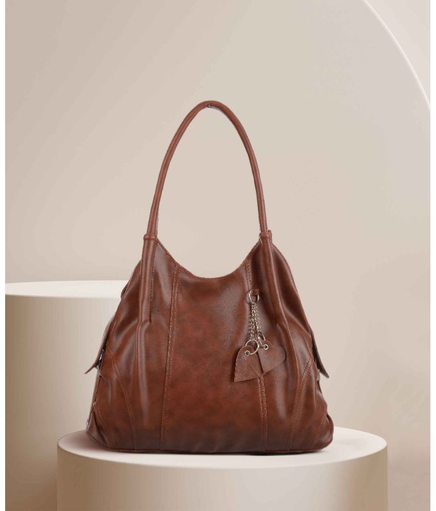     			Snappy Brown PU Shoulder Bag