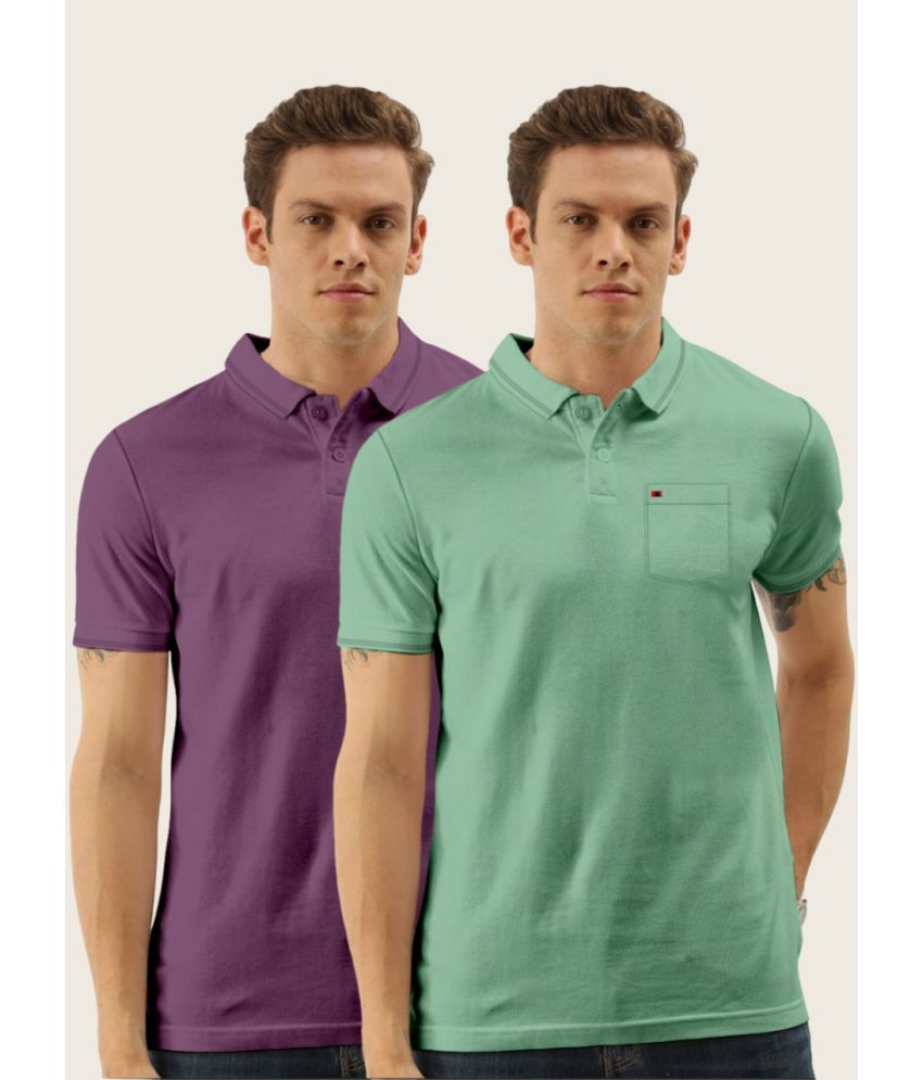     			TAB91 Cotton Blend Regular Fit Solid Half Sleeves Men's Polo T Shirt - Purple ( Pack of 2 )