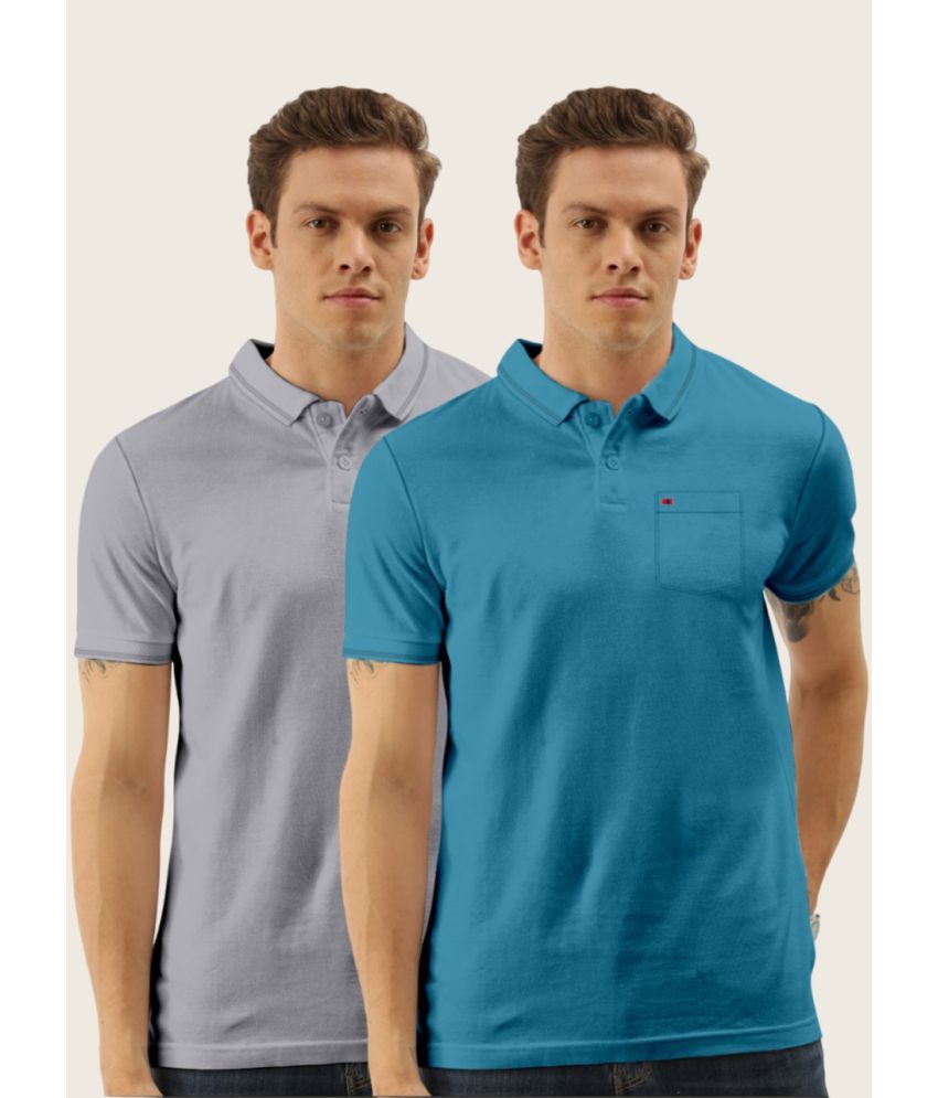     			TAB91 Pack of 2 Cotton Blend Regular Fit Solid Half Sleeves Men's Polo T Shirt ( Light Grey )