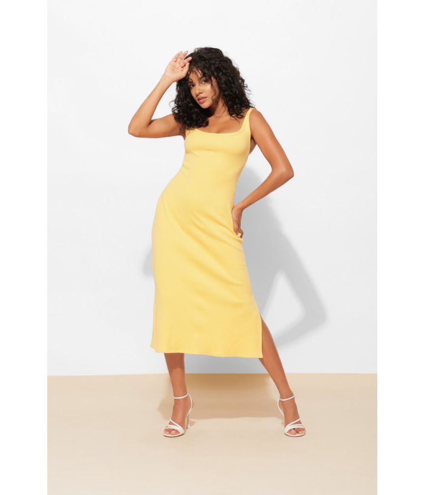     			Urban Sundari Cotton Solid Midi Women's Side Slit Dress - Yellow ( Pack of 1 )