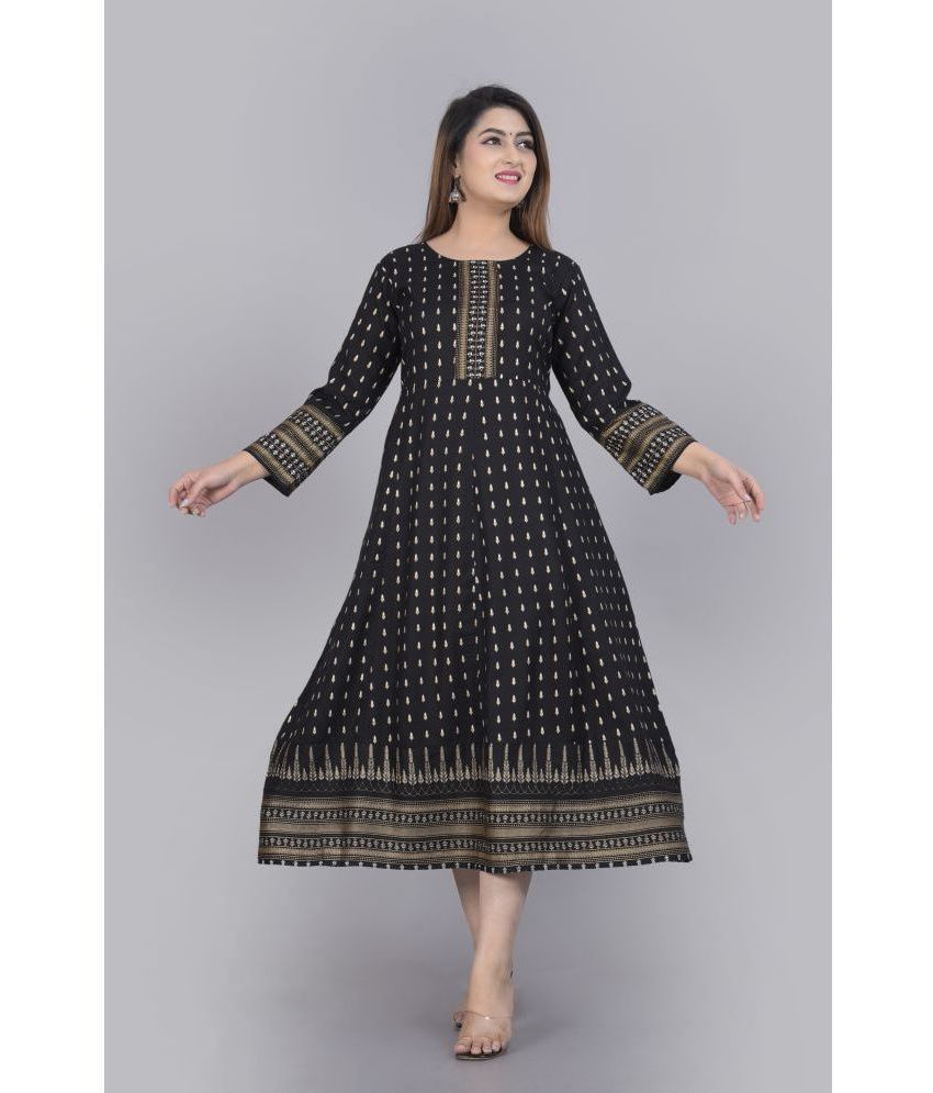     			Aurelisa Rayon Printed Anarkali Women's Kurti - Black ( Pack of 1 )