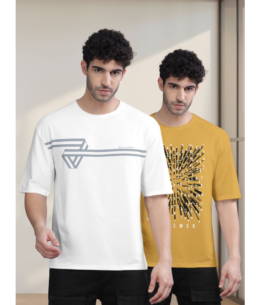     			BULLMER Pack of 2 Cotton Blend Oversized Fit Men's T-Shirt ( White )