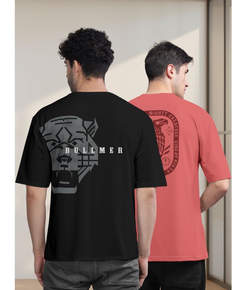     			BULLMER Pack of 2 Cotton Blend Oversized Fit Men's T-Shirt ( Black )