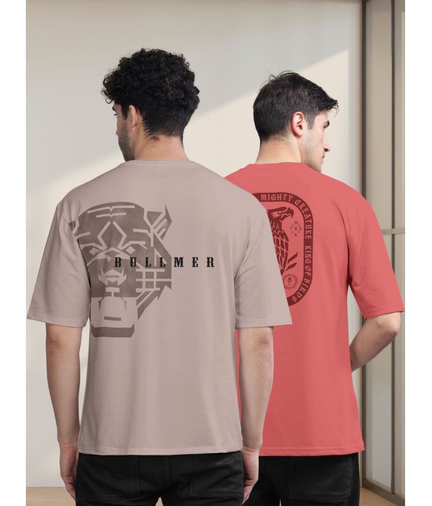     			BULLMER Cotton Blend Oversized Fit Printed Half Sleeves Men's T-Shirt - Lavender ( Pack of 2 )