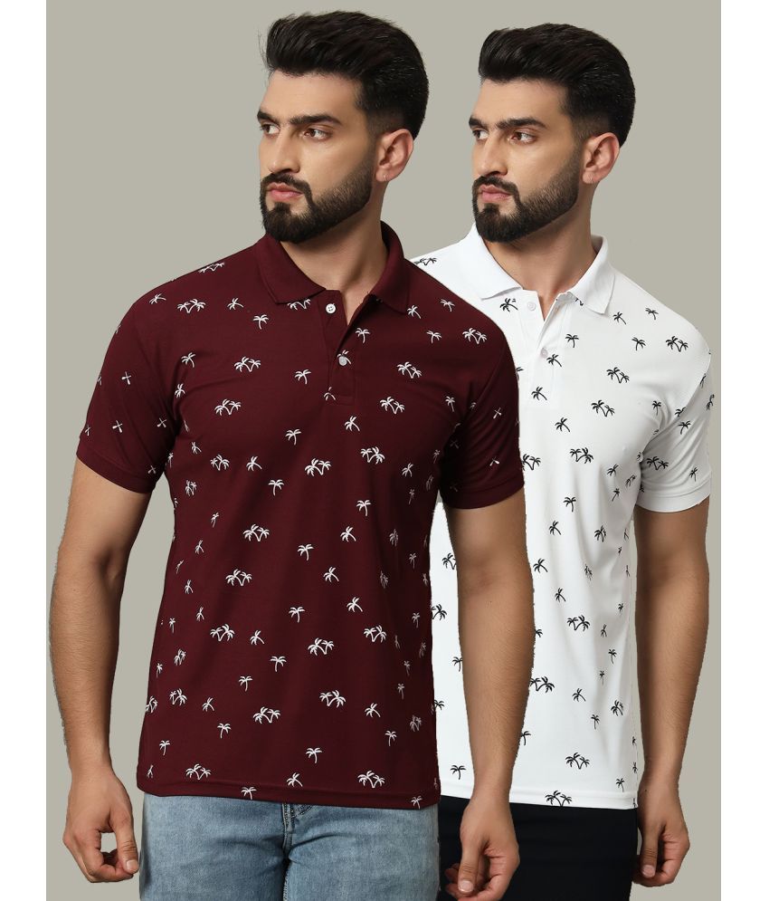     			DENNIN Cotton Blend Regular Fit Printed Half Sleeves Men's Polo T Shirt - Maroon ( Pack of 2 )