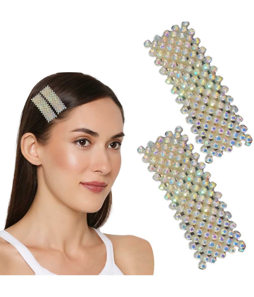    			LYKAA Sparkling Fancy Hair Clip Embellished Resin With Bling Rhinestone (Pack of 2) Multicolor