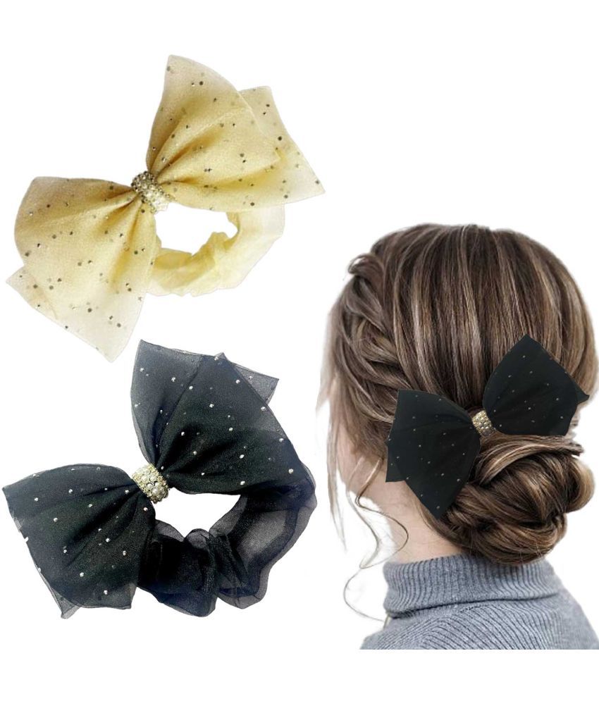     			LYKAA Korean Style Hair Ribbon Bows Hair Accessories For Girl And Women (Pack of 2 ) White & Black