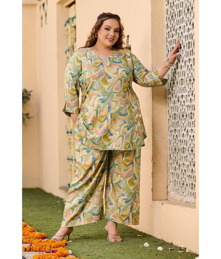     			PrettyPlus by Desinoor.com Green Printed Palazzo Top Set