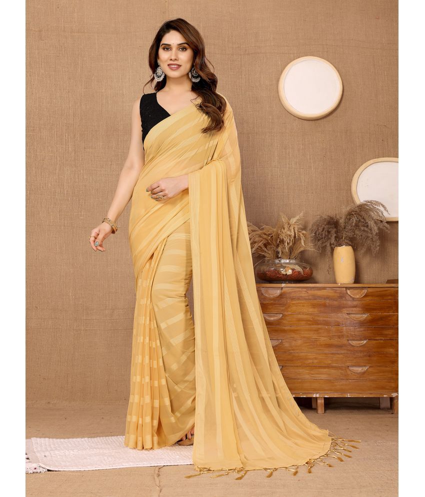    			Rangita Georgette Striped Saree With Blouse Piece - Yellow ( Pack of 1 )