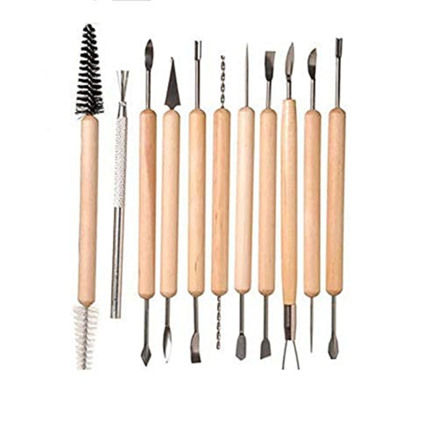     			Rangwell 11pc/Set Wood Polymer Clay Wax Soap Sculpting Modelling Double Ended Sculpture DIY Tools for Clay Pottery Carving Modeling