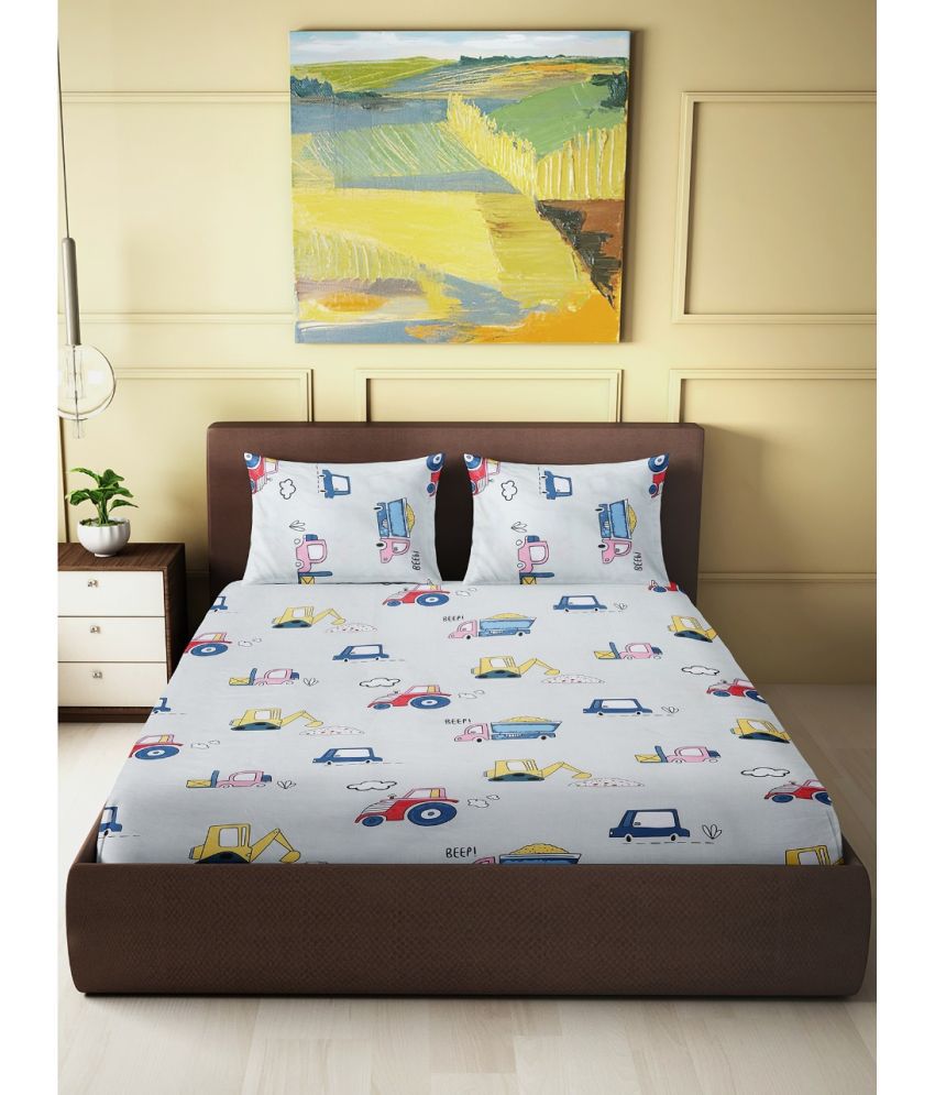     			Skyla Cotton Animal Fitted 1 Bedsheet with 2 Pillow Covers ( Double Bed ) - Off White