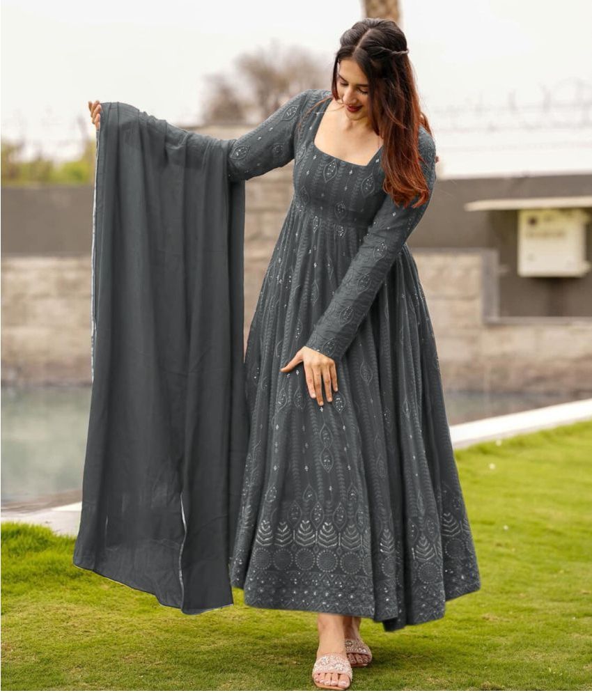     			kedar fab Grey Anarkali Georgette Women's Stitched Ethnic Gown ( Pack of 1 )