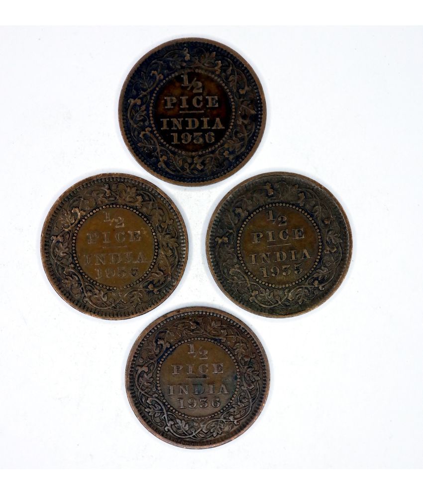     			British India Set of 4 Coins of 1/2 Pice George V - Collectible Item for Students and Coin Collectors