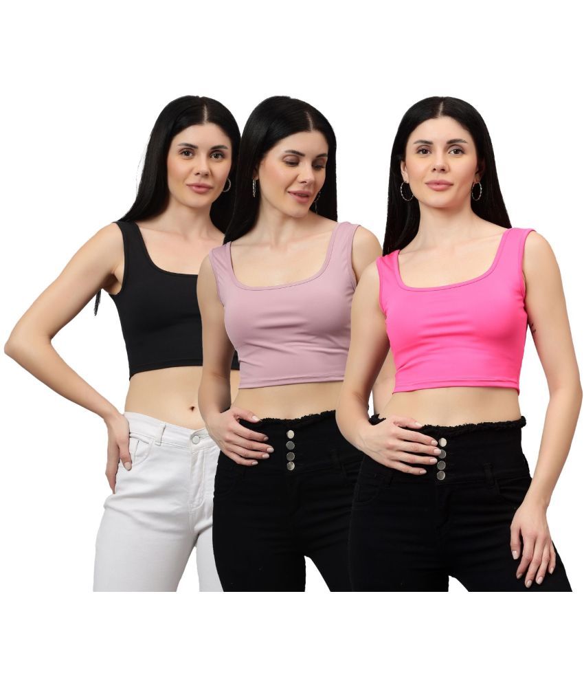     			Diaz Multi Color Linen Women's Crop Top ( Pack of 3 )