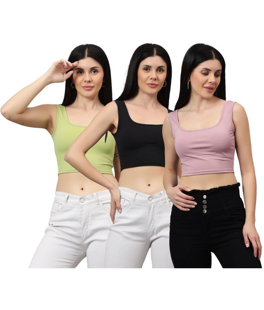     			Diaz Multi Color Linen Women's Crop Top ( Pack of 3 )