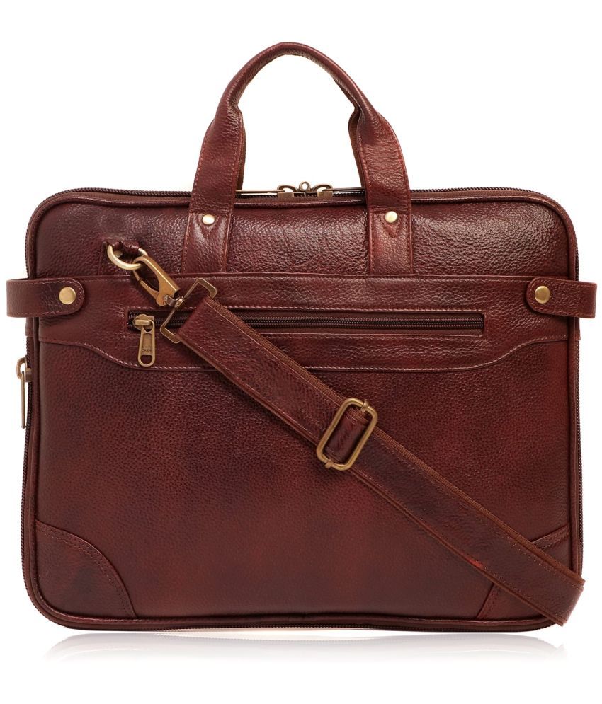     			FERNWEH Brown Leather Office Bag