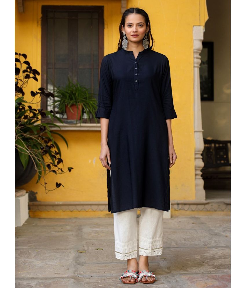     			Juniper Rayon Solid Straight Women's Kurti - Navy Blue ( Pack of 1 )