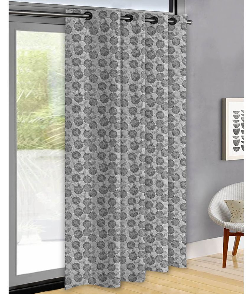     			Oasis Hometex Geometric Room Darkening Eyelet Curtain 7 ft ( Pack of 1 ) - Light Grey