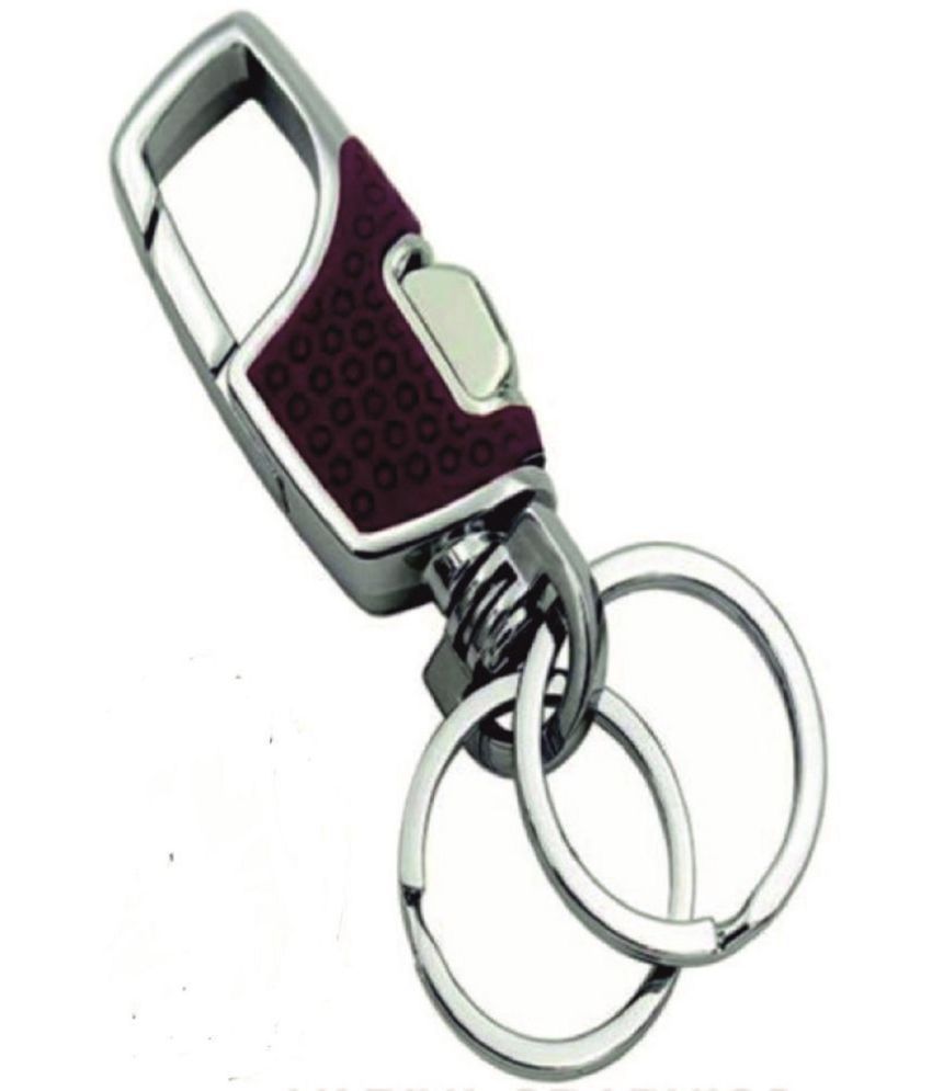     			Premium and Stylish Hook Locking Double Rings Metal and Leather Keychain for Men & Women & for Gift