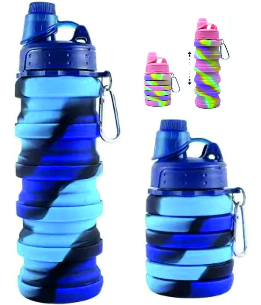     			Silicon Collapsible Water Bottle 500 BPA FREE Unbreakable (Blue) 500 ml Bottle (Multicolour)