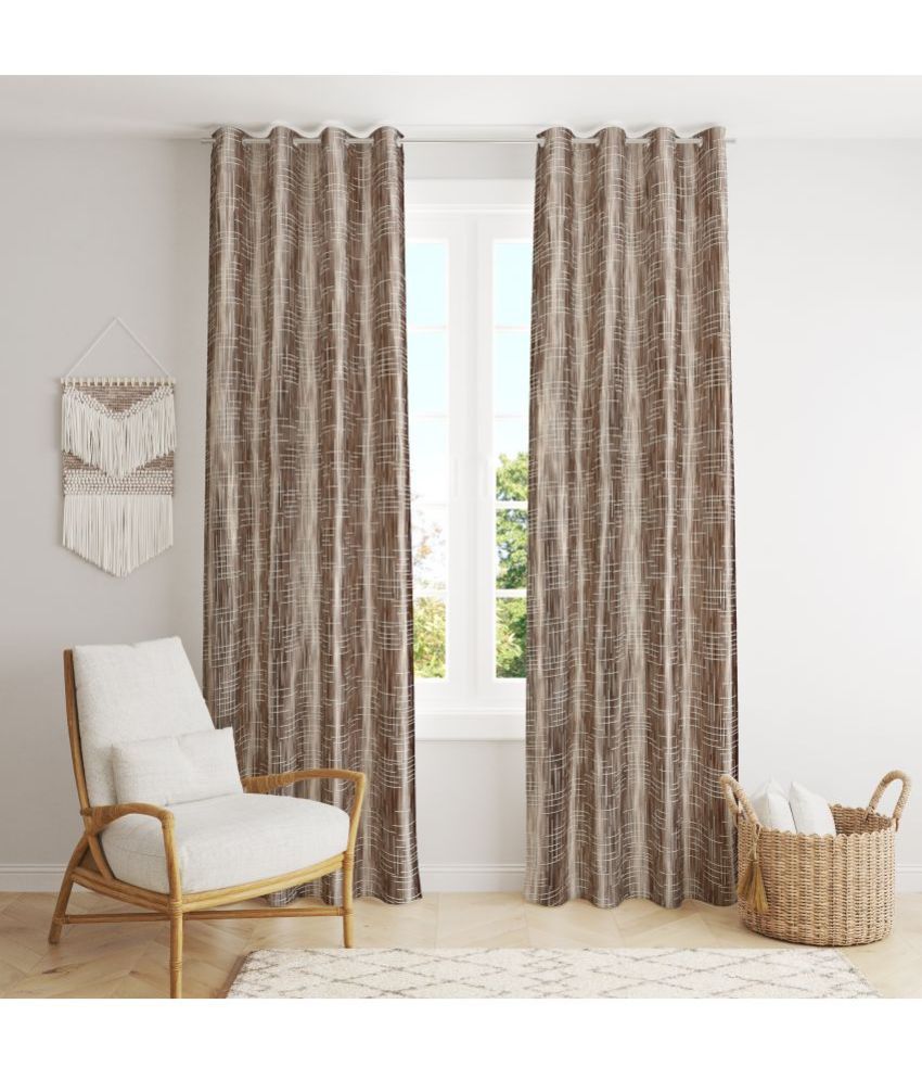     			WACO CREATION Abstract Room Darkening Eyelet Curtain 9 ft ( Pack of 2 ) - Brown