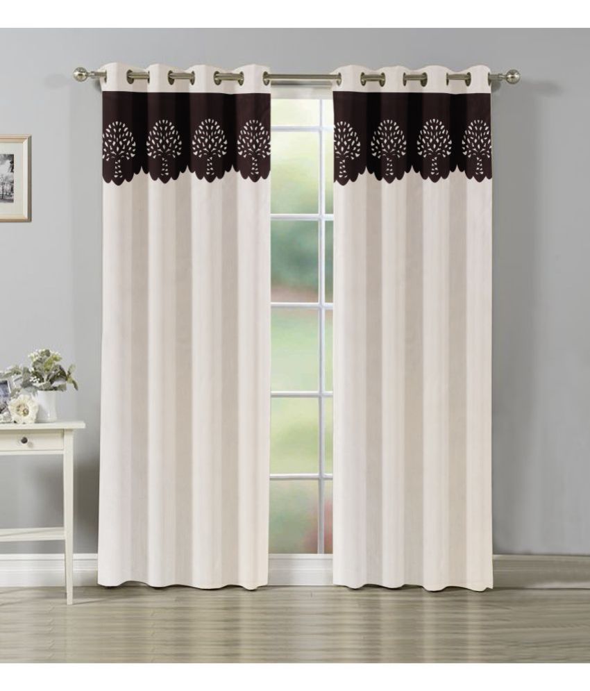     			WACO CREATION Colorblock Room Darkening Eyelet Curtain 5 ft ( Pack of 2 ) - White