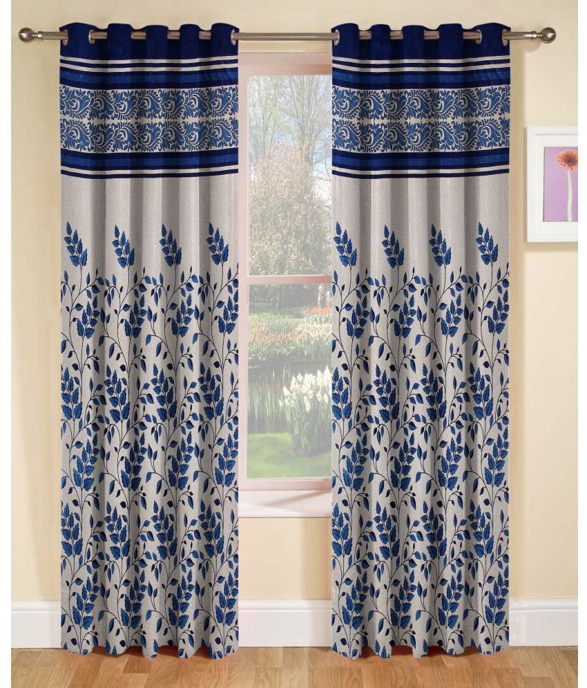     			WACO CREATION Floral Printed Transparent Eyelet Curtain 7 ft ( Pack of 2 ) - Blue