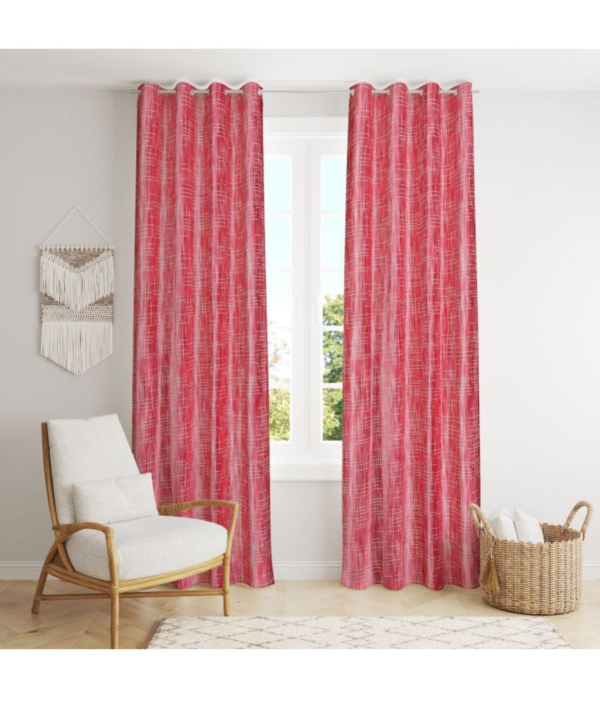     			WACO CREATION Textured Room Darkening Eyelet Curtain 9 ft ( Pack of 2 ) - Maroon