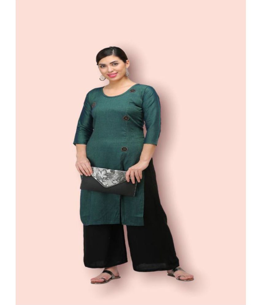     			w wholesalewala Rayon Self Design Straight Women's Kurti - Green ( Pack of 1 )