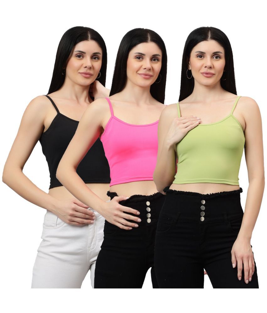     			Diaz Multi Color Linen Women's Camisole Top ( Pack of 3 )