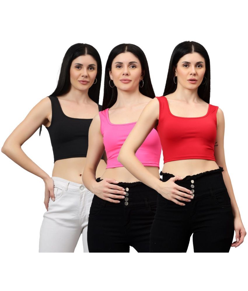     			Diaz Multi Color Linen Women's Crop Top ( Pack of 3 )